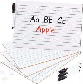 img 4 attached to Classroom Dry Erase Board Set - 4-Pack Double-Sided Whiteboards In Small Size With Lined And Plain Surfaces, Ideal For Teachers And Students - White With Marker Pens