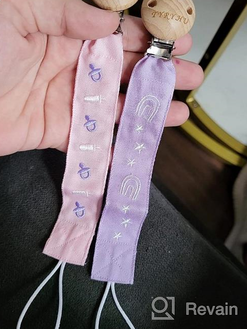 img 1 attached to 2 Pack TYRY.HU Pacifier Clip For Baby Girls Boys - Universal Fit, Embroidery Ribbon Leash & Webbing Holder, Neutral Binky Clips - Perfect Baby Birthday Gift! review by David Bone