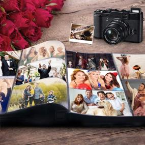 img 3 attached to Large Capacity Leather Photo Album With 600 Pockets For Weddings And Families - Holds 4X6 Horizontal And Vertical Photos On Black Pages - Brown