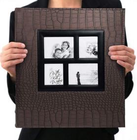 img 4 attached to Large Capacity Leather Photo Album With 600 Pockets For Weddings And Families - Holds 4X6 Horizontal And Vertical Photos On Black Pages - Brown