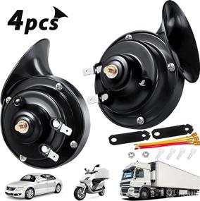 img 4 attached to 🚛 Black 12V Waterproof Electric Snail Horns for Truck and Car - Loud Train Horn with High and Low Tones, Includes Brackets and Screws for Motorcycle