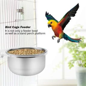 img 2 attached to 🐦 Bird Cage Accessories - Stainless Steel Hanging Bowl Feeder Water Seed Dish with Screw Attachment for Macaw, African Greys, Parakeet, Cockatoo, Cockatiel, Conure, Lovebird