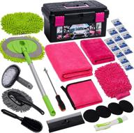 🚗 forcar 29pcs car cleaning kit for interior and exterior detailing - includes 41" long handle brush mop, extendable window water scraper, wash mitt, large towels, and storage box - pink логотип