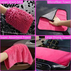 img 1 attached to 🚗 FORCAR 29Pcs Car Cleaning Kit for Interior and Exterior Detailing - Includes 41" Long Handle Brush Mop, Extendable Window Water Scraper, Wash Mitt, Large Towels, and Storage Box - Pink