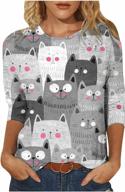 womens casual pullover tees - cute cat t shirts with 3/4 sleeves, crew neck blouse for fashionable spring looks логотип