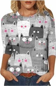 img 4 attached to Womens Casual Pullover Tees - Cute Cat T Shirts With 3/4 Sleeves, Crew Neck Blouse For Fashionable Spring Looks