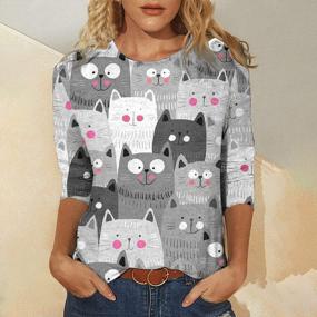 img 3 attached to Womens Casual Pullover Tees - Cute Cat T Shirts With 3/4 Sleeves, Crew Neck Blouse For Fashionable Spring Looks