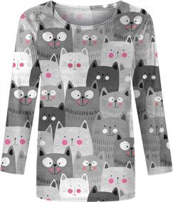 img 2 attached to Womens Casual Pullover Tees - Cute Cat T Shirts With 3/4 Sleeves, Crew Neck Blouse For Fashionable Spring Looks