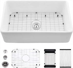 img 4 attached to Upgrade Your Kitchen With The VASOYO 33 Inch Farmhouse Sink - White Fireclay Ceramic Apron Front Single Bowl Sink