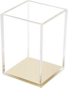 img 4 attached to Clear Acrylic Desktop Organizer Cup For Pens, Pencils, And Makeup Brushes - Dark Gold Tone Holder For Home, Office, And School Accessories