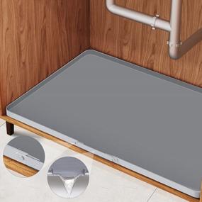 img 4 attached to 77L Under Sink Mat For Kitchen, 34" X 22" Silicone Under Kitchen Sink Mat Waterproof, Under The Sink Drip Tray, Cabinet Mat Liner Protector For Kitchen Bathroom, Hold Up To 3 Gallons Liquid -Grey