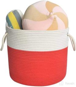 img 1 attached to 🧺 XL Red and White Cotton Rope Woven Baby Storage Basket for Blankets, Toys, and More - D 21" x H 14" (White+Red)
