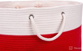 img 4 attached to 🧺 XL Red and White Cotton Rope Woven Baby Storage Basket for Blankets, Toys, and More - D 21" x H 14" (White+Red)