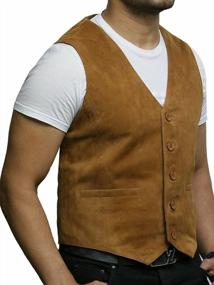 img 3 attached to Mens Genuine Leather Vest Vintage Retro Superior Goat Suede By BRANDSLOCK