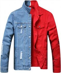 img 4 attached to Jean Jacket For Men With Separable Left And Right Ripped Design - Slim Fit Denim Jacket For Men