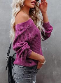 img 1 attached to BLENCOT Womens Casual Loose Off The Shoulder Sweaters Knitted Cable Jumper Pullover Sweater Tops