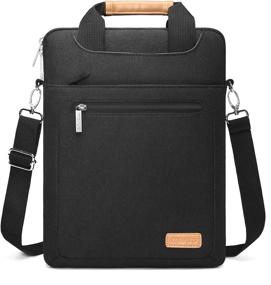 img 4 attached to MOSISO Vertical Laptop Messenger Shoulder Bag For MacBook Pro 16 Inch 2022 2021 M1/Pro 15 A1398, Notebook With Zipper Pockets & Belt - Black