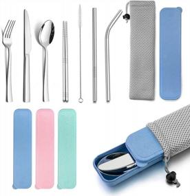 img 4 attached to Portable Travel Utensils With Case, HaWare Stainless Steel Silverware Set For Camping Office School Lunch, Including Knife Fork Spoon Chopsticks, Reusable And Dishwasher Safe(Blue)