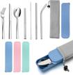 portable travel utensils with case, haware stainless steel silverware set for camping office school lunch, including knife fork spoon chopsticks, reusable and dishwasher safe(blue) logo