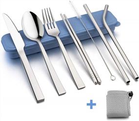img 3 attached to Portable Travel Utensils With Case, HaWare Stainless Steel Silverware Set For Camping Office School Lunch, Including Knife Fork Spoon Chopsticks, Reusable And Dishwasher Safe(Blue)