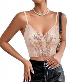 img 1 attached to Reflective Metallic Women'S Crop Top With Spaghetti Straps - Tight Sleeveless Tube Vest Blouse From Vimoisa