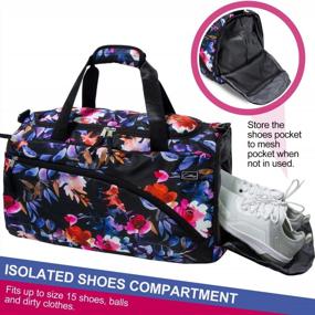 img 3 attached to Womens' 38L Waterproof Weekender Bag Black Floral | COTEY22 Travel Duffel With Shoe Compartment For Overnight Trips And Large Carry-On