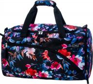 womens' 38l waterproof weekender bag black floral | cotey22 travel duffel with shoe compartment for overnight trips and large carry-on logo