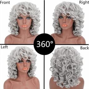 img 1 attached to Silver Kinky Curly Wigs For Black Women - ELIM Short And Big Afro Synthetic Wig With Soft Curls, Bangs, And Heat Resistance, Plus Accessories For Natural And Cute Hairstyles (Z014WH)