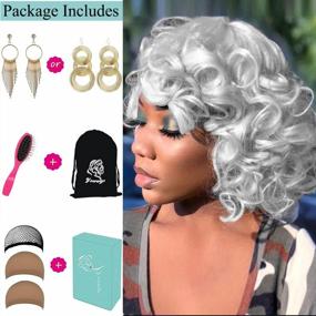 img 3 attached to Silver Kinky Curly Wigs For Black Women - ELIM Short And Big Afro Synthetic Wig With Soft Curls, Bangs, And Heat Resistance, Plus Accessories For Natural And Cute Hairstyles (Z014WH)