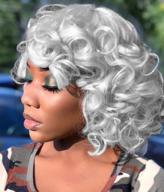 silver kinky curly wigs for black women - elim short and big afro synthetic wig with soft curls, bangs, and heat resistance, plus accessories for natural and cute hairstyles (z014wh) logo