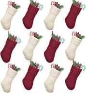набор из 12 рождественских мини-чулок limbridge: 7-дюймовые вязаные украшения в деревенском стиле кремового и бордового цвета, идеальные в качестве подарочных сумок для семьи и друзей логотип