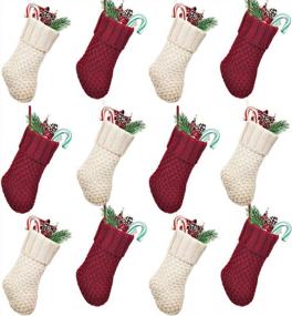 img 4 attached to 12-Pack Of LimBridge Christmas Mini Stockings: 7 Inch Rustic Knit Decorations In Cream And Burgundy, Perfect As Goodie Bags For Family And Friends