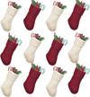 12-pack of limbridge christmas mini stockings: 7 inch rustic knit decorations in cream and burgundy, perfect as goodie bags for family and friends logo