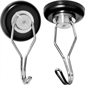 img 4 attached to Mavoro Strong Magnetic Hooks For Hanging. Up To 65 Lbs. Set Of 2 Black Magnet Hooks Heavy Duty Magnets, Neodymium 52 Rare Earth Magnets. Rotating Swivel Style Magnet Hook For Refrigerator, Locker Etc