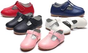 img 3 attached to 👧 DADAWEN Leather T-Shaped Flats for Toddler Girls | Stylish & Comfortable Shoes