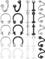 16g silver black modrsa lip rings: perfect for labret, monroe & snake bites piercings! logo