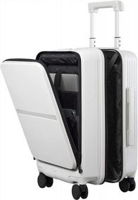 img 4 attached to 20" PC Hard Case Suitcase Spinner Wheels TSA Lock Laptop Pocket Business Travel Rolling Luggage Grayish White