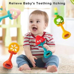 img 1 attached to 👶 BPA Free Silicone Baby Teether & Rattle Toy - Soothing Chew Toys for Newborns and Infants, 0m+".