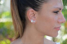 img 3 attached to Sterling Silver White Gold Plated Palm Tree Summer Style Pave Post Stud Earrings