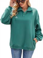 women's long sleeve fleece pullover sweatshirt with polo collar and pockets logo