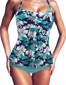 img 4 attached to Stylish And Comfortable Plus Size Swimwear - HDE Women'S Tankini Bathing Suit Set With High Waist Bikini Bottom And Swimdress