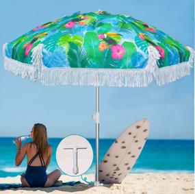 img 3 attached to AMMSUN 6.5Ft Heavy Duty HIGH Wind Fringe Beach Umbrella With Sand Anchor & Tilt Sun Shelter , UV 50+ Sun Protection Outdoor Sunshade Umbrella With Carry Bag For Patio Garden Beach Pool Backyard Sports Multicolor Green