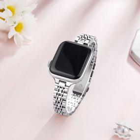 img 3 attached to Chic And Sleek Silver Stainless Steel Bands For Women'S Apple Watch - Compatible With IWatch Series 8/7/6/5/4/3/2/1/SE