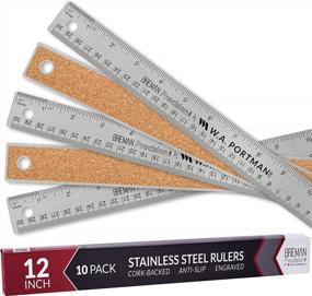 img 4 attached to 10-Pack Of 12In Breman Precision Stainless Steel Metal Rulers With Cork Back & Imperial/Metric Measurements