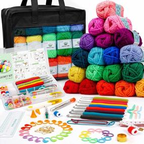 img 4 attached to 103 PCS Crochet Kit With Crochet Hooks Yarn Set, Premium Bundle Includes 2180 Yards Acrylic Yarn Skeins Balls, Needles, Accessories, Bag, Ideal Starter Pack For Kids Adults Beginner Professionals