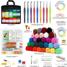 img 3 attached to 103 PCS Crochet Kit With Crochet Hooks Yarn Set, Premium Bundle Includes 2180 Yards Acrylic Yarn Skeins Balls, Needles, Accessories, Bag, Ideal Starter Pack For Kids Adults Beginner Professionals