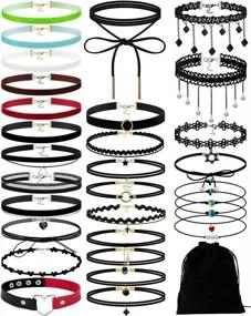 img 4 attached to 30-Piece Choker Set For Women & Girls - Black Velvet, Green Gothic & Ribbon Necklaces