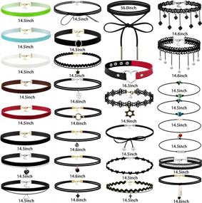 img 3 attached to 30-Piece Choker Set For Women & Girls - Black Velvet, Green Gothic & Ribbon Necklaces