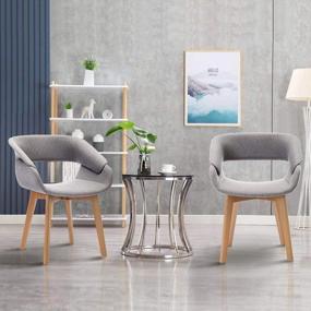 img 3 attached to Set Of 2 Modern Dining Chairs For Kitchen - Mid-Century Upholstered Grey Fabric Accent Chairs With Solid Wood Legs By Ivinta