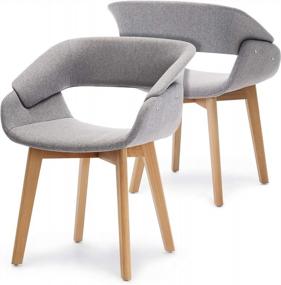 img 4 attached to Set Of 2 Modern Dining Chairs For Kitchen - Mid-Century Upholstered Grey Fabric Accent Chairs With Solid Wood Legs By Ivinta